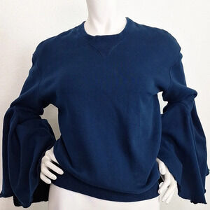 Facetasm Blue Preppy Flared Bell Long Sleeves Bohemian Pullover Sweatshirt Sz 1